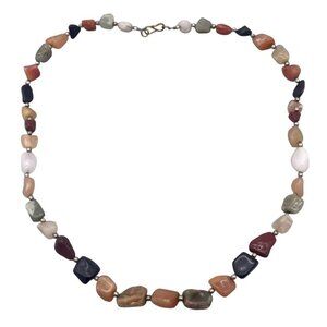 Multicolor Mixed Real Natural Stone Beaded Necklace Hook Closure 25 Inches
